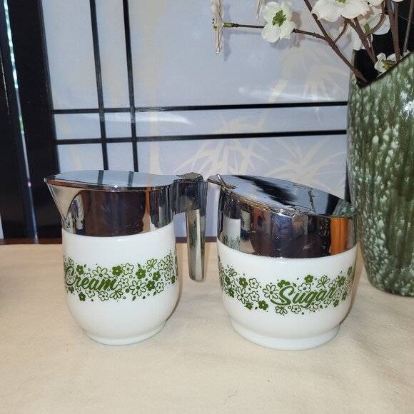 Rare Corning Gemco Spring Blossom Cream & Sugar Set w/ Original Spoon - Picture 1 of 8